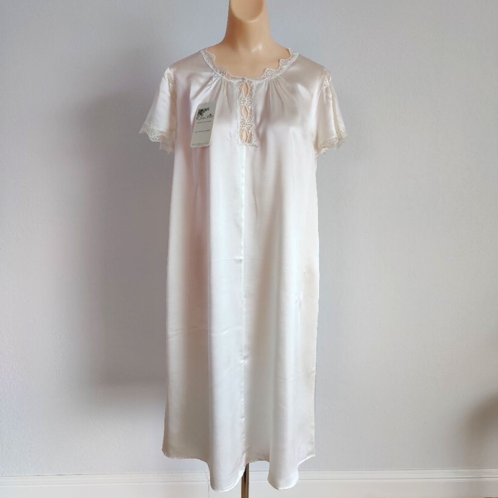 COPY - NWT Vintage Silk Nightgown | Satin Lingerie Dress with Cap Sleeves- White